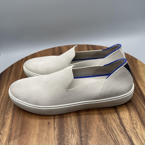 Rothy's Slip On Shoes Womens Size 10 Beige Ecru Knit Blue Trim Casual Sneakers - Picture 3 of 8